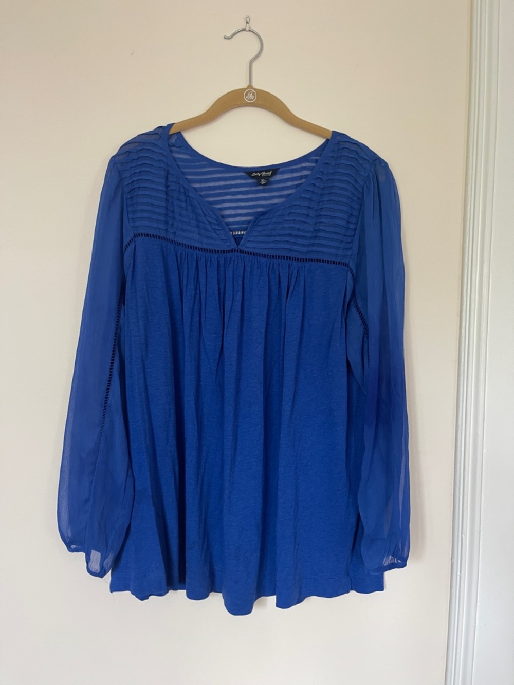 Lucky Brand Royal Blue Bohemian Pintuck Blouse